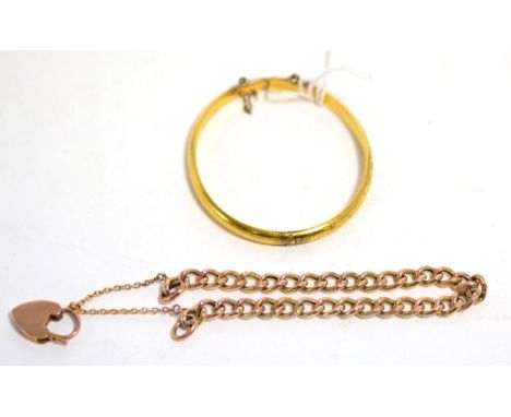 A curb link bracelet and a bangle 18.25g gross