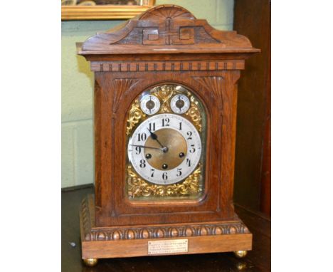 A chiming presentation table clock, movement stamped Junghans