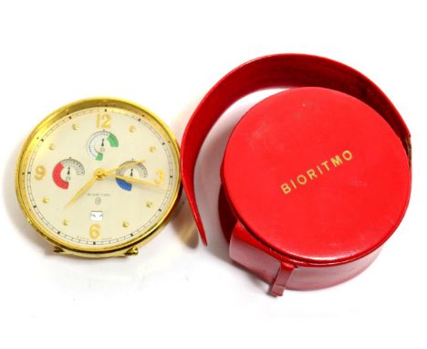 A brass Bioritmo desk top multi dial alarm clock