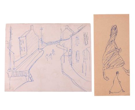 Laurence Stephen Lowry (British 1887-1976)Street scenes (recto and verso), and ghostly figurebiro and pencil on pamphlet cove