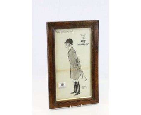 Early 20th century Black and White Watercolour entitled ' Balaclava ' depicting a Huntsman and signed E.M.K. ?, label to vers