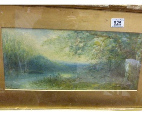 H Wilkinson gilt framed watercolour of a figure on a barge in a rural river scene
