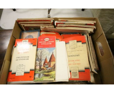 Tray of Vintage Folded Ordnance Survey Maps including Red One-Inch Maps of Great Britain, Contour Road Maps, Coloured Edition