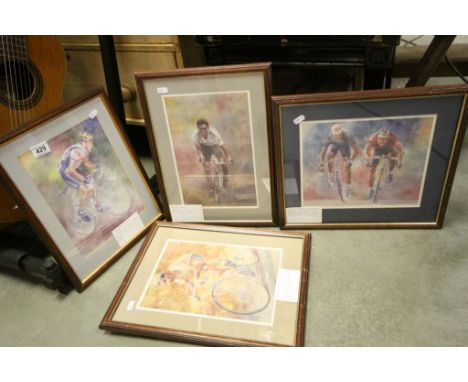 Four framed & glazed Jeremy Mallard limited edition Cycling prints