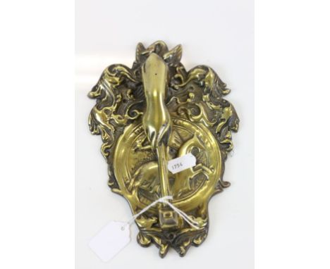 19th Century Brass Door knocker with hand holding a Hammer