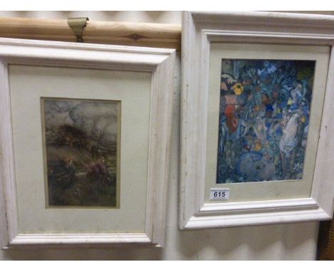 Arthur Rackham early 20th Century fantasy scene print together with another