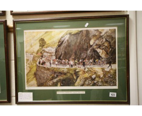 Framed & glazed Pat Cleary limited edition Cycling print depicting Miguel Inclurian & his team 1993