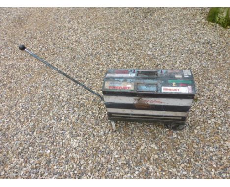 Metal Concertina Tool Box with some Tools on a Trolley Base with Handle