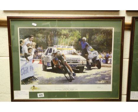 Framed & glazed limited edition Pat Cleary Cycling print depicting Chris Boardman 1994