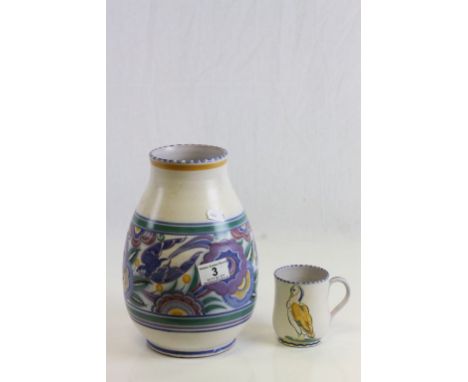 Carter Stabler Adams Poole pottery "Bluebird" vase and a mug with Duck decoration