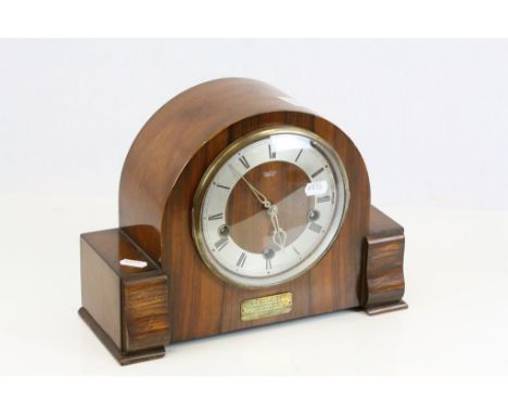 Smiths Enfield oak cased Mantle clock with Westminster chimes
