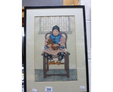 Framed & glazed signed woodblock print "Young Old China" 1922 by Elizabeth Keith (1887 - 1956)