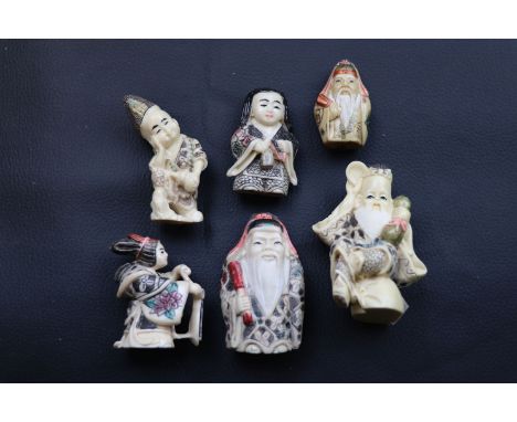 Six oriental netsuke style figures