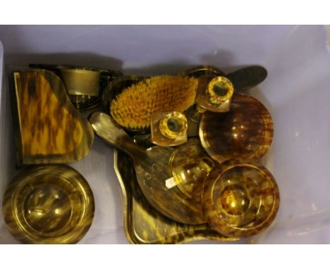 A vintage faux tortoise shell dressing table set