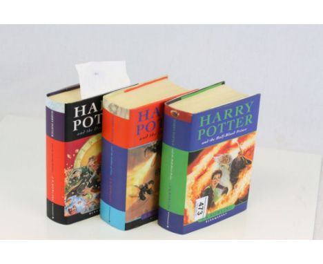 Three J K Rowling Harry Potter 1st Edition books t include; Half Blood Prince, Goblet of Fire & Deathly Hallows