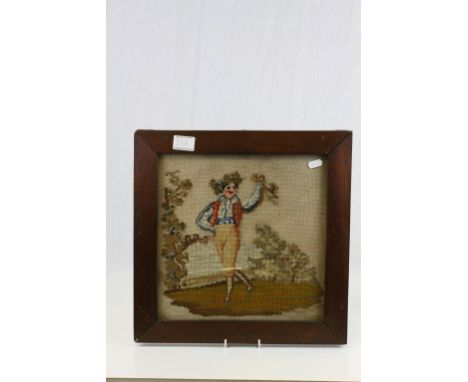 Framed & glazed 19th Century Tapestry picture of a Figure Dancing