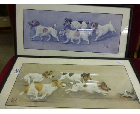 Pair of Framed and Glazed Signed Louise Wood Prints of Terriers (one 251/500 and the other 245/500)