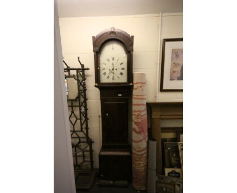 19th century Mahogany Longcase Clock with carved domed hood, the white enamel face with strike/silent dial, Seconds Dial and 