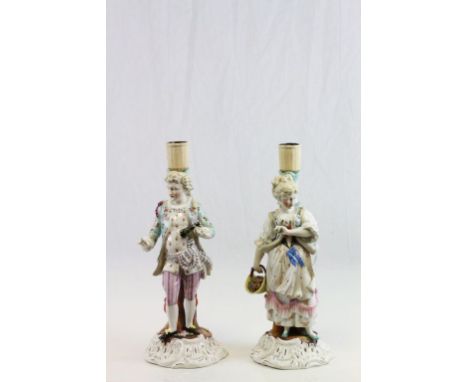 Pair of 19th Century ceramic figurines, modelled as Candlesticks