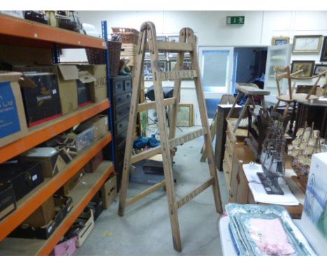 Set of Vintage Large Decorators Step Ladders with original paint and marked ' F W Fowler, Builder, Decorator & Phone 618 '