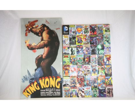Two wooden framed canvas prints, King Kong and DC Comic covers