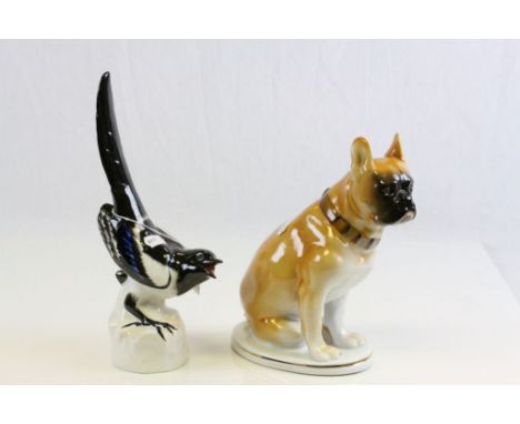 USSR ceramic models of a Boxer dog and a Magpie