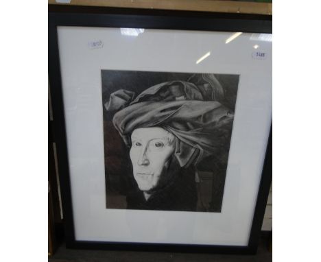 Van Eyck, portrait of a gentleman/self portrait, copy 1987, information verso.