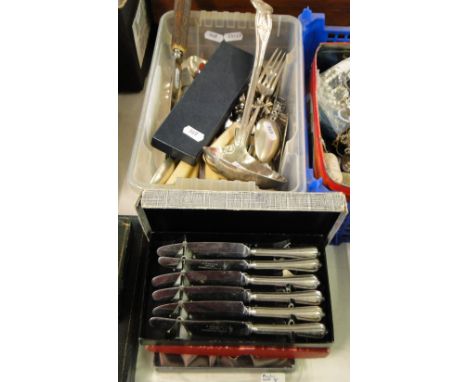 3 Cased sets of cutlery and a quantity of mixed cutlery including ladle, carvers, berry spoons, etc.