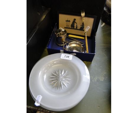 Engraved copper tray, Victorian ice plates, a pepper grinder, silhouette, etc.