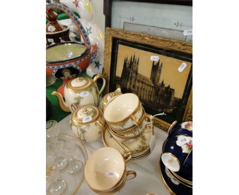 A Satsuma tea service, and 2 pictures.