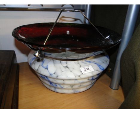Marbled glass ceiling light shade and a red glass shade.