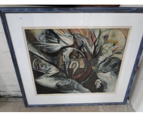 Devan Fenwick,coloured etching, red depths, signed in pencil, 1991 no. 4/10, plate size 22" x 27", framed.