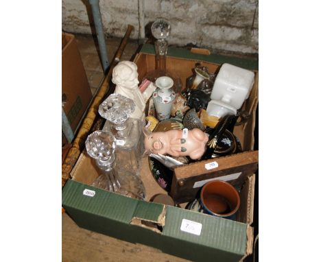 Walking sticks, shooting stick, decanters, etc.