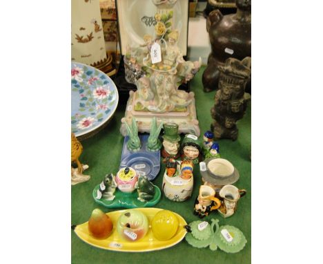 Continental table lamp, novelty cruets, etc.