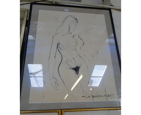 Ken Spencer,pen and ink sketch, female nude, signed, 22" x 18", framed.