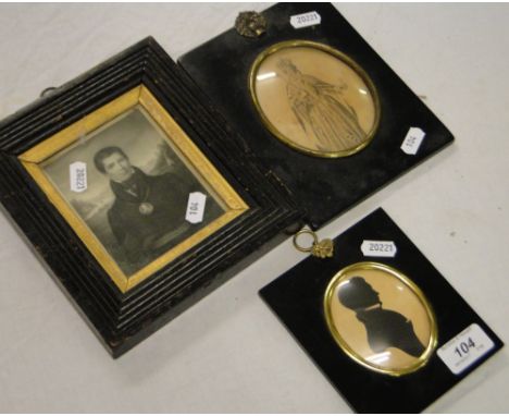 A framed portrait of Mary I, a silhouette and another, (3).