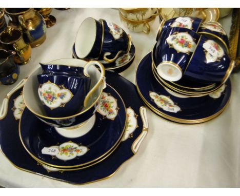 Crown Chelsea tea service for 6-people with painted floral panels.