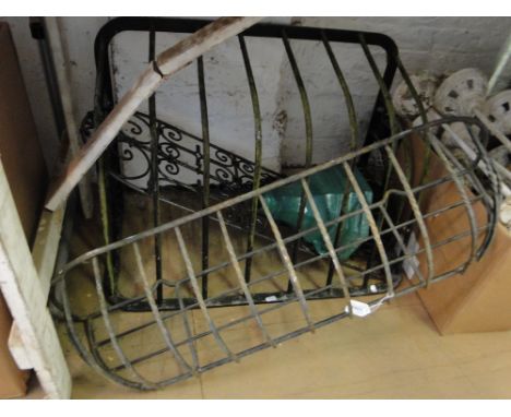 Hayracks, cast-iron hopper, etc.