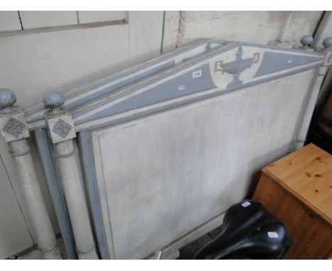 A panelled and painted 4' bed and rails.