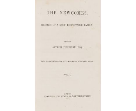 Thackeray (William Makepeace) The Newcomes, 2 vol., first edition, additional engraved titles, frontispiece and 49 plates, ra