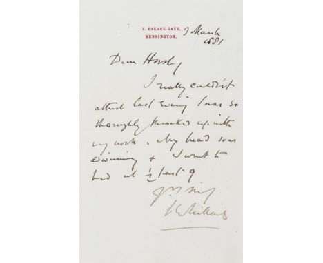 Millais (Sir John Everett, first Baronet, painter, 1829-96) Autograph Letter to John Callcott Horsley, 1p. with conjugate bla