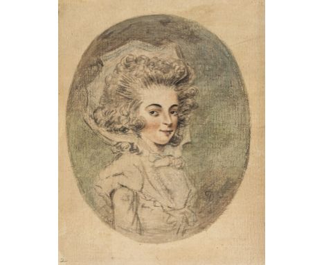NO RESERVE Downman (John, 1750-1824), Follower of. Portrait study of a young lady wearing a white shawl and bonnet, coloured 