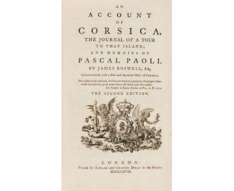 Corsica.- Boswell (James) An Account of Corsica, half title, engraved title vignette, folding map, some very light offsetting