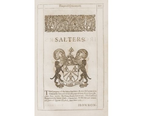 London.- Stow (John) The Survey of London, woodcut coat of arms frontispiece and title trimmed and laid down, illustrations, 