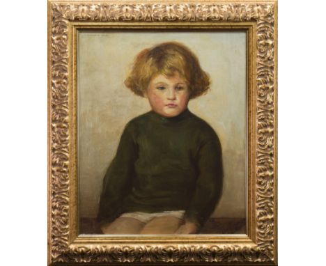 HARRINGTON MANN (SCOTTISH 1864 - 1937), PORTRAIT OF A CHILD oil on canvas, signed (upper left) 60cm x 50cm Framed 