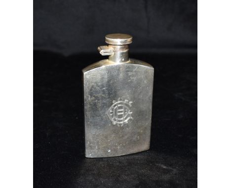 A SILVER HIP FLASK the flask of plain form with curved shoulders, monogrammed initials to the front, hallmark for Birmingham 