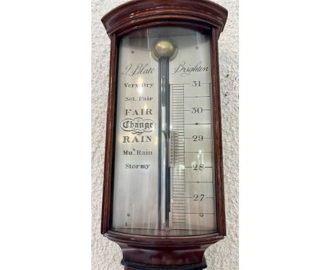 A MAHOGANY STICK BAROMETER/THERMOMETER  the silvered register signed 'J Blatt Brighton', 99cm high Condition Report : very go