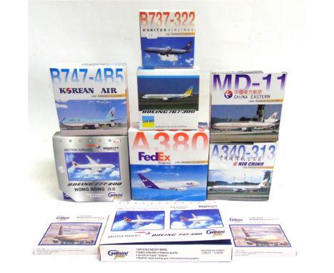 EIGHT 1/400 SCALE DIECAST MODEL AIRCRAFT  by Dragon Wings (5), Gemini Jets (2), and another, each mint or near mint and boxed