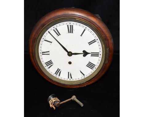 A MAHOGANY CASED FUSEE MOVEMENT WALL CLOCK  the 8' enamel dial with Roman numerals, 27cm diameter overall Condition Report : 