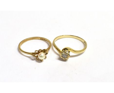 TWO VINTAGE 9CT GOLD RINGS An illusion diamond set crossover ring, shank marked DIA, worn 375 control mark, ring size R ½ - S